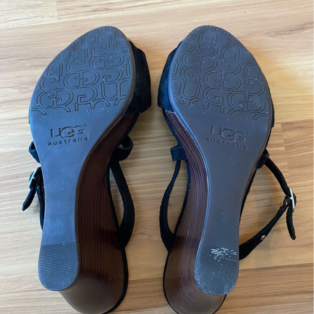 Ugg Women’s Jullita II Wedge Black Suede Cross Straps Stacked Heel Sandals Sz9.5 - Picture 5 of 9